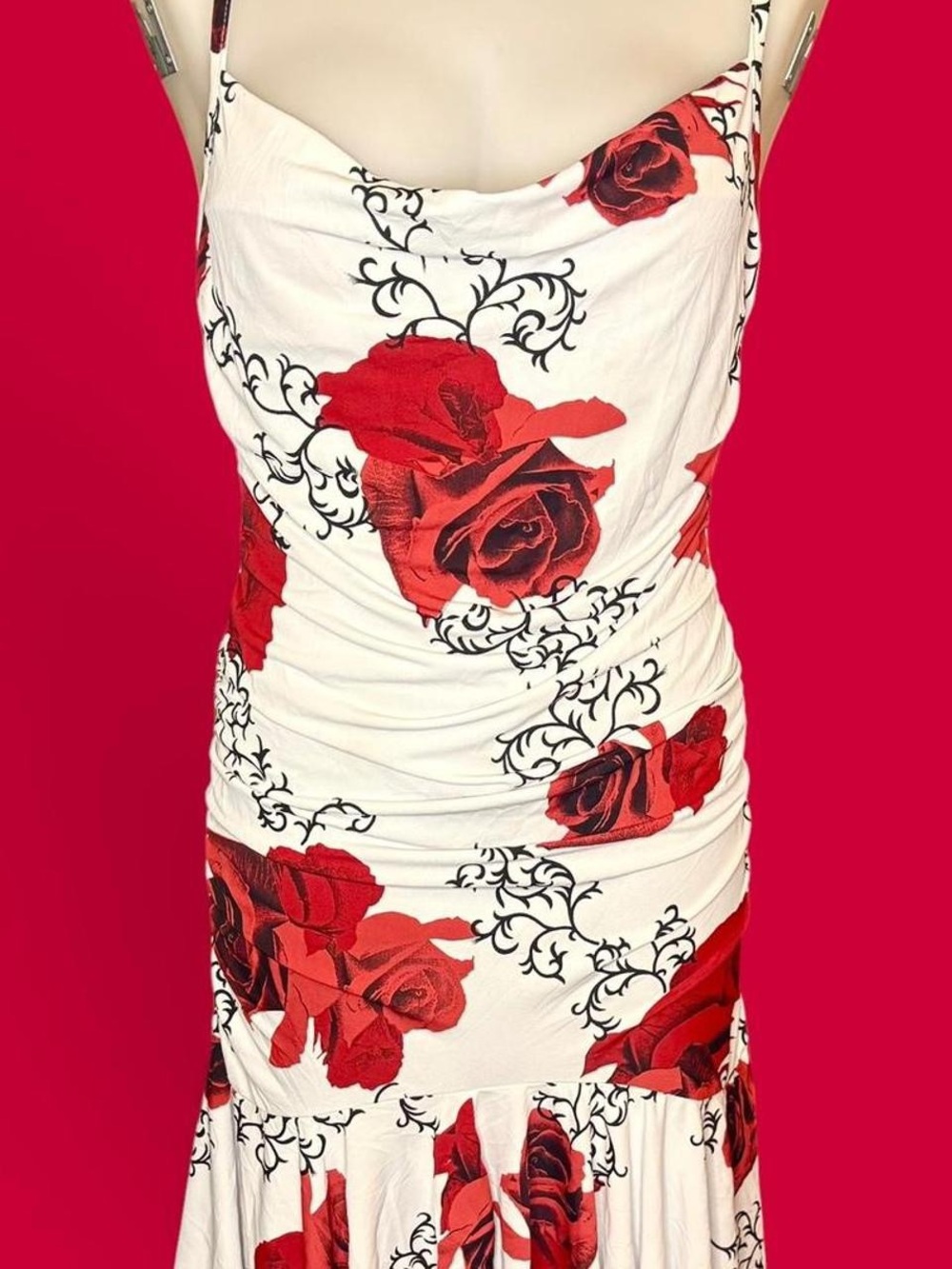 Charbell Paris 2007 Rose‑Print Ruched Slip Dress